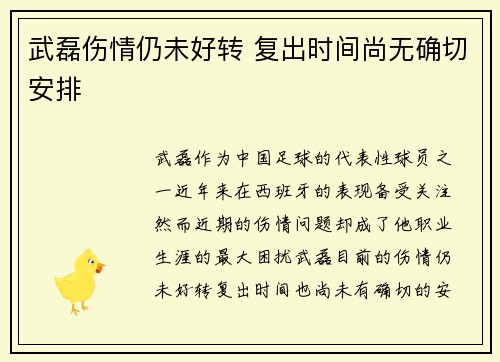 武磊伤情仍未好转 复出时间尚无确切安排